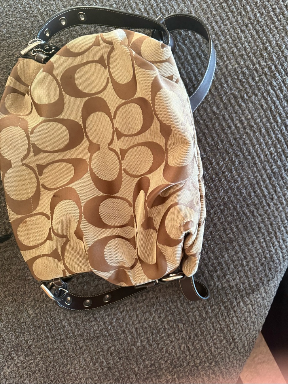 Coach Beige and Brown Signature Canvas Shoulder Bag